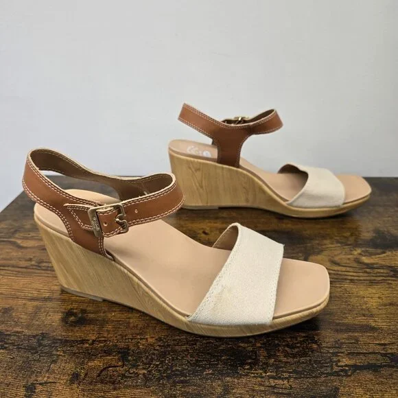 Dr Scholls Glimmer Sandals Womens 11M Slingback Strappy Wedge Canvas Brown - Picture 2 of 10